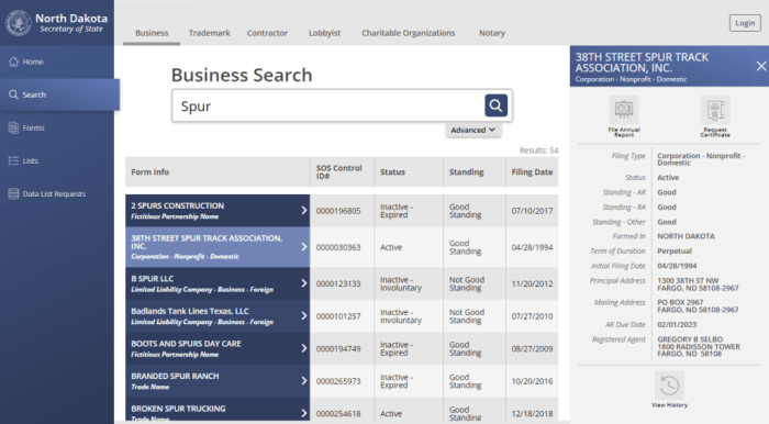 North dakota business entity search