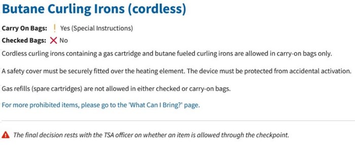 Can you bring a curling iron on a plane